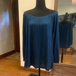 Velvet brand off-the-shoulder blue jersey top, size large